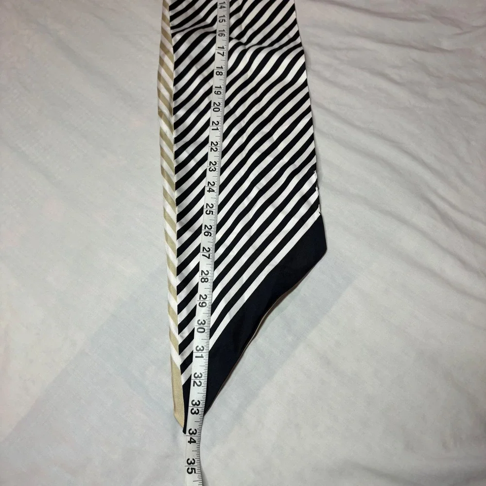 Brooks Brothers 100% Silk Skinny Scarf Striped Black White Gold Made in Italy